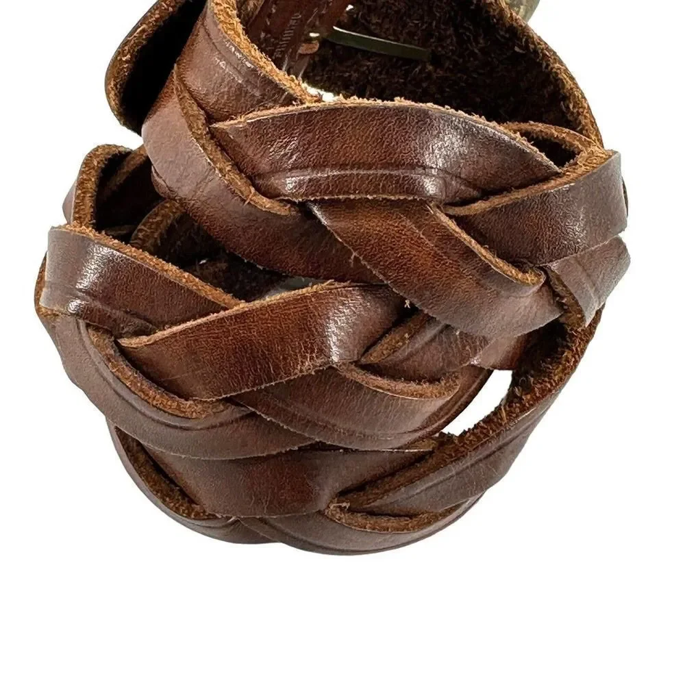 Calvin Klein Genuine Leather Belt Brown Woven Braided Womens Size S Classic Boho